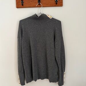 Lauren Ralph Lauren Cashmere Mock Neck Sweater w/ Gold Buttons — L